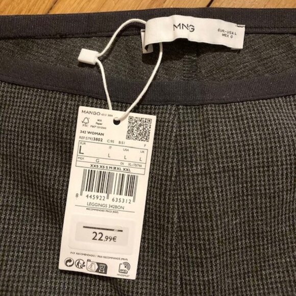 Mango Checkered Plaid Black & Grey High Waisted Legging Pants - Picture 3 of 4